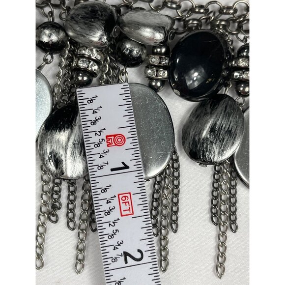 Vintage Premier Designs SKU 014 Chunky Silver Black Oval Beaded Statement Neckla - Picture 6 of 7